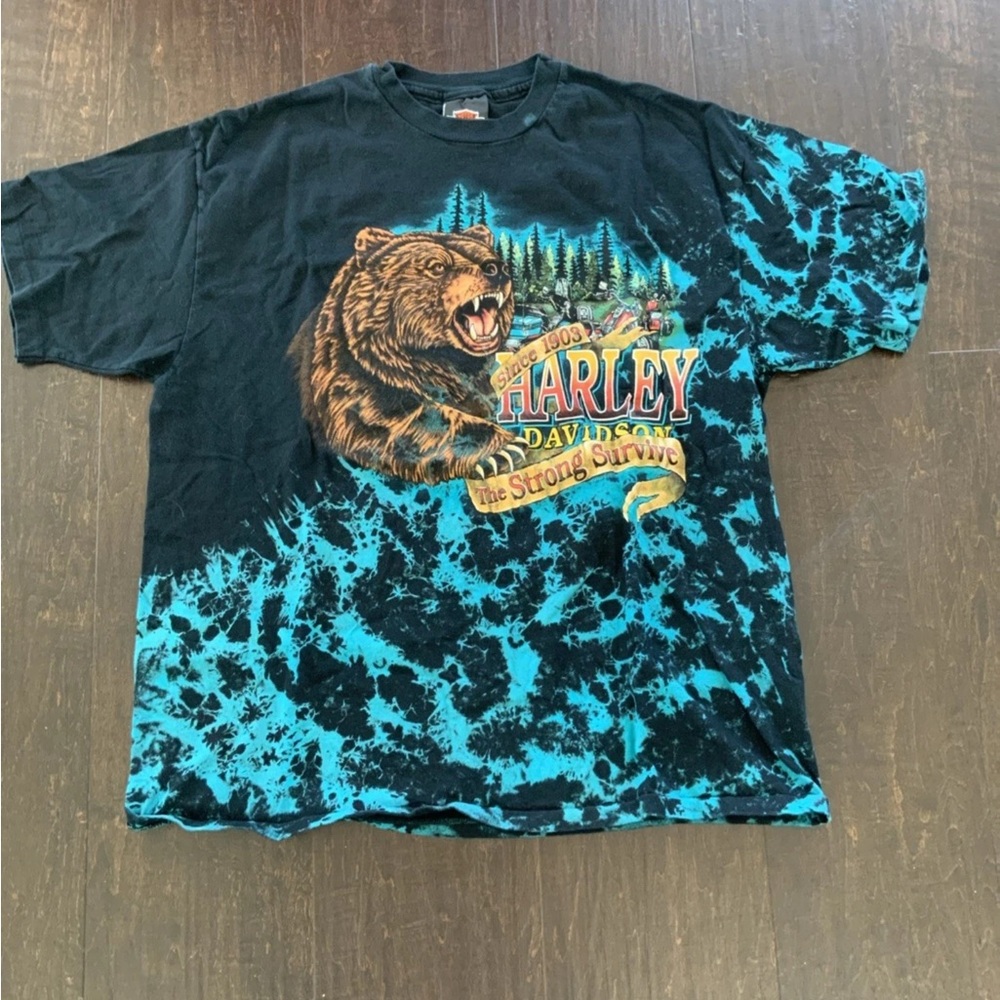 Vintage 1994 Harley Davidson Bear AOP Shirt The Strong Survive Size XL Rare